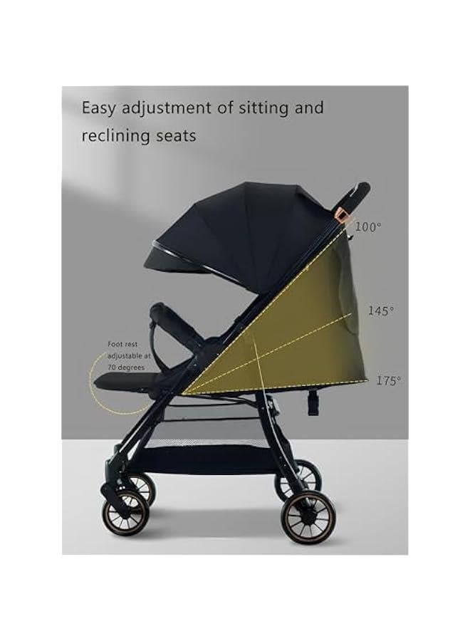 Hotsuae Foldable Baby Stroller With Storage Basket, Four-Wheel Suspension, One Click Folding, Can Sit Or Lie Down, 5-Point Seat Belt, 0 - 3 Years, Black