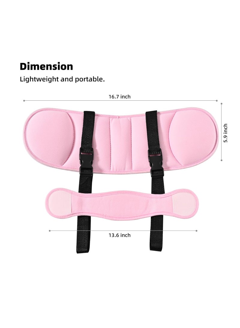 Adjustable Child Car Head Support & Sleep Aid Belt - Cotton Headrest for Baby Kids Toddler Safety Seat, Neck Support Strap & Head Protector (Pink)