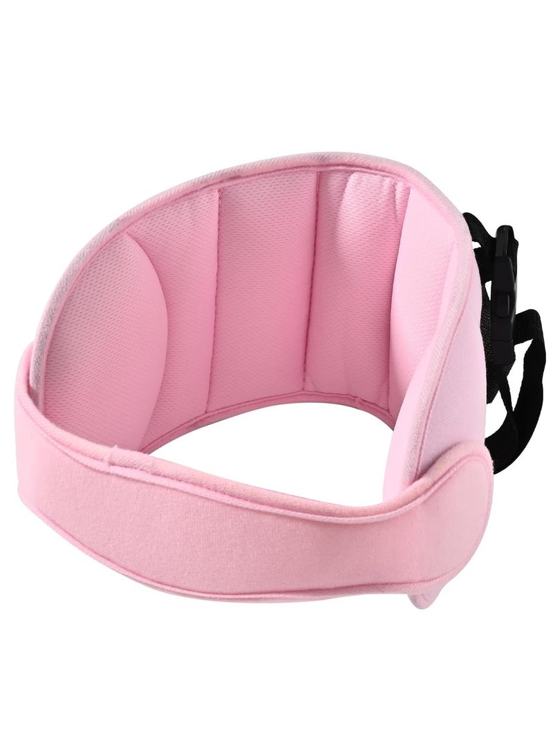 Adjustable Child Car Head Support & Sleep Aid Belt - Cotton Headrest for Baby Kids Toddler Safety Seat, Neck Support Strap & Head Protector (Pink)