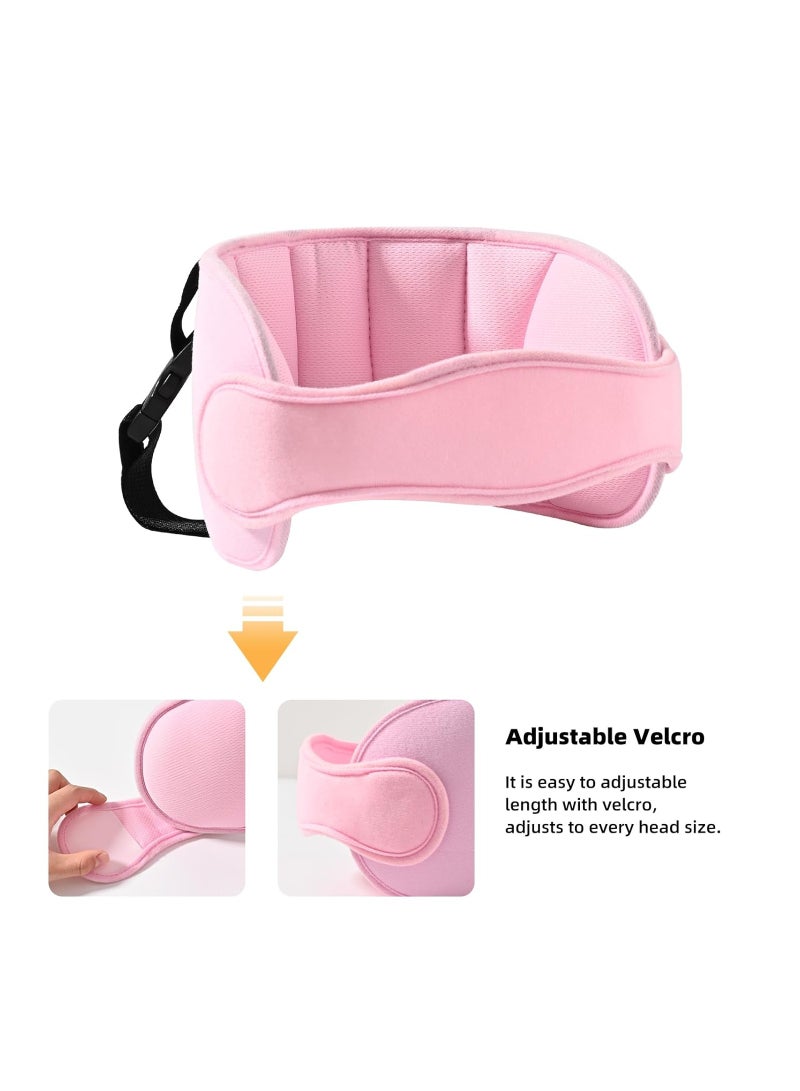 Adjustable Child Car Head Support & Sleep Aid Belt - Cotton Headrest for Baby Kids Toddler Safety Seat, Neck Support Strap & Head Protector (Pink)