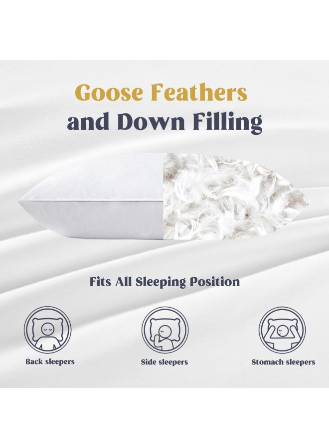 Goose Down Feather White Pillow Inserts 100 Egyptian Cotton Fabric Cover Bed Pillows Set Of 2 King Size