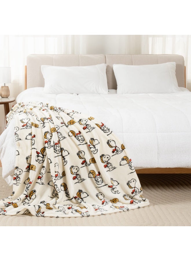 Peanuts Velvetloft Cute Character Snoopy Plush Throw Blanket The Flying Ace Throw 55 In X 70 In Official Peanuts Product