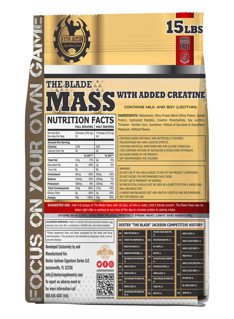 Dexter Jackson Gold Series The Blade Mass with added Creatine 15lbs Rich Chocolate - Premium Mass Gainer