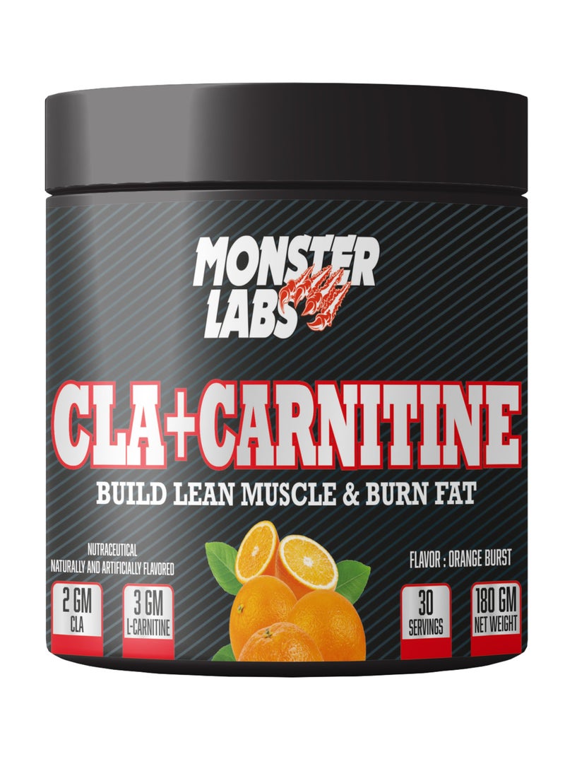 Monster Labs CLA+Carnitine 180g 30 Servings - Fat-Burning & Weight Loss Supplement, Orange Burst