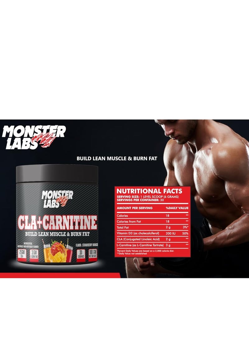 Monster Labs CLA+Carnitine 180g 30 Servings - Fat-Burning & Weight Loss Supplement, Orange Burst