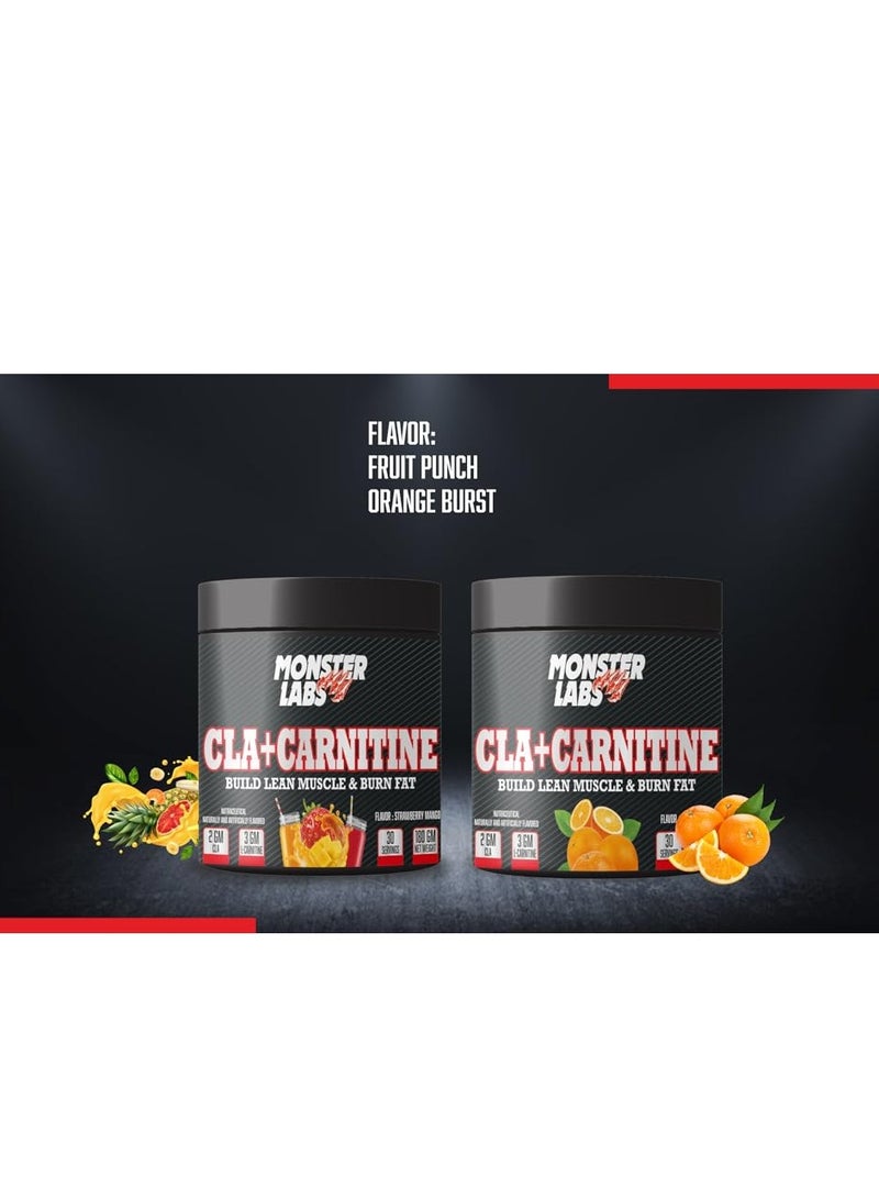 Monster Labs CLA+Carnitine 180g 30 Servings - Fat-Burning & Weight Loss Supplement, Orange Burst