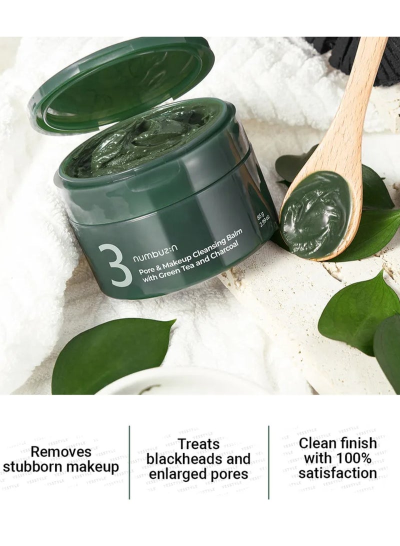 Numbuzin No.3 Pore & Makeup Cleansing Balm with Green Tea and Charcoal 85g Korean Skincare Solution for Deep Pore Cleansing and Makeup Removal