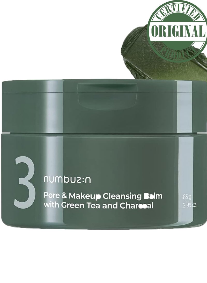 Numbuzin No.3 Pore & Makeup Cleansing Balm with Green Tea and Charcoal 85g Korean Skincare Solution for Deep Pore Cleansing and Makeup Removal