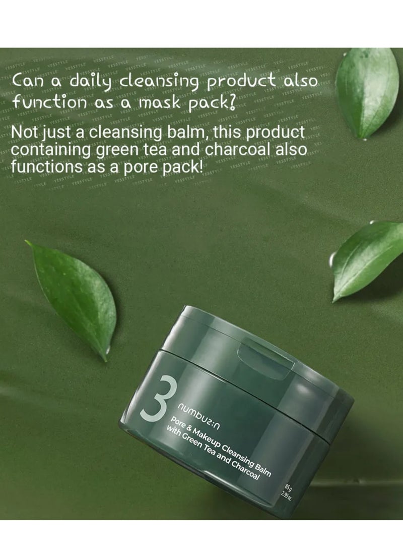 Numbuzin No.3 Pore & Makeup Cleansing Balm with Green Tea and Charcoal 85g Korean Skincare Solution for Deep Pore Cleansing and Makeup Removal