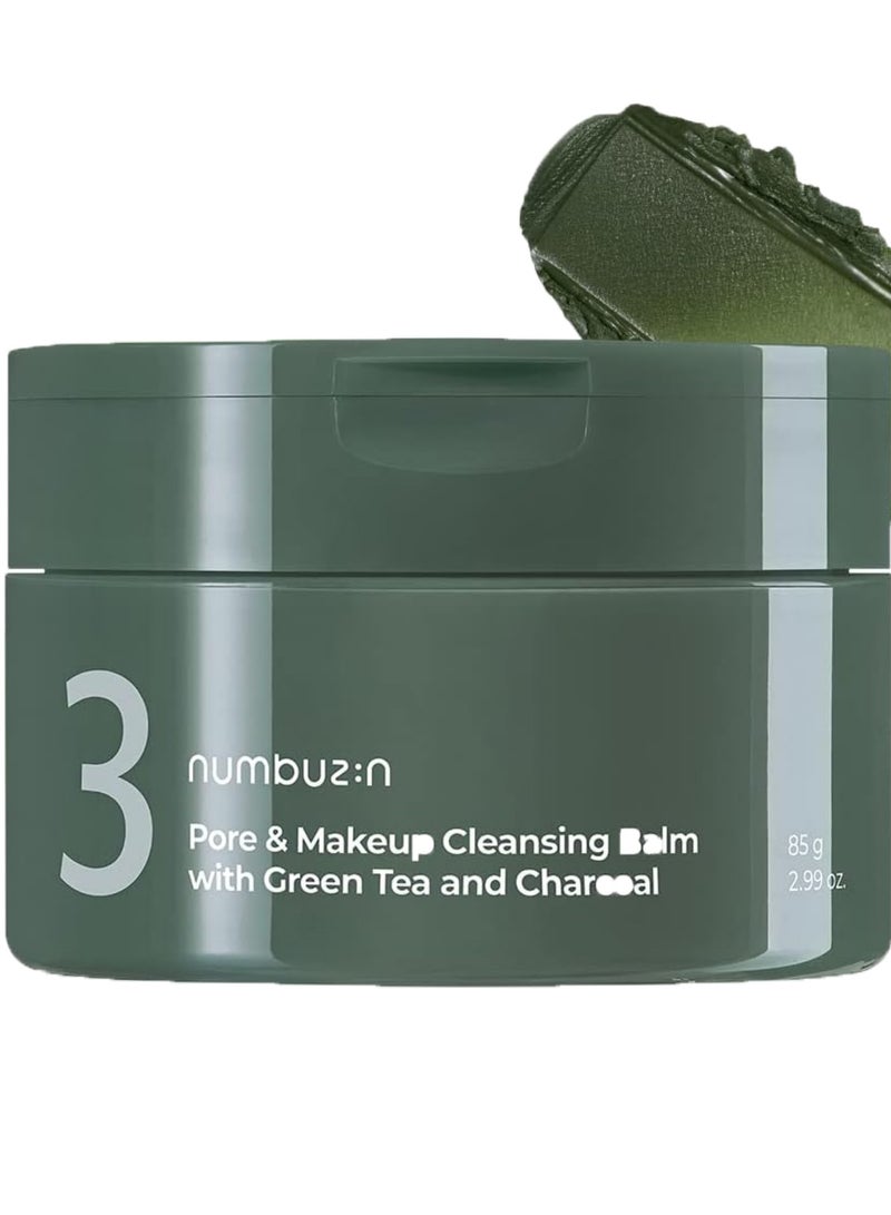 Numbuzin No.3 Pore & Makeup Cleansing Balm with Green Tea and Charcoal 85g Korean Skincare Solution for Deep Pore Cleansing and Makeup Removal
