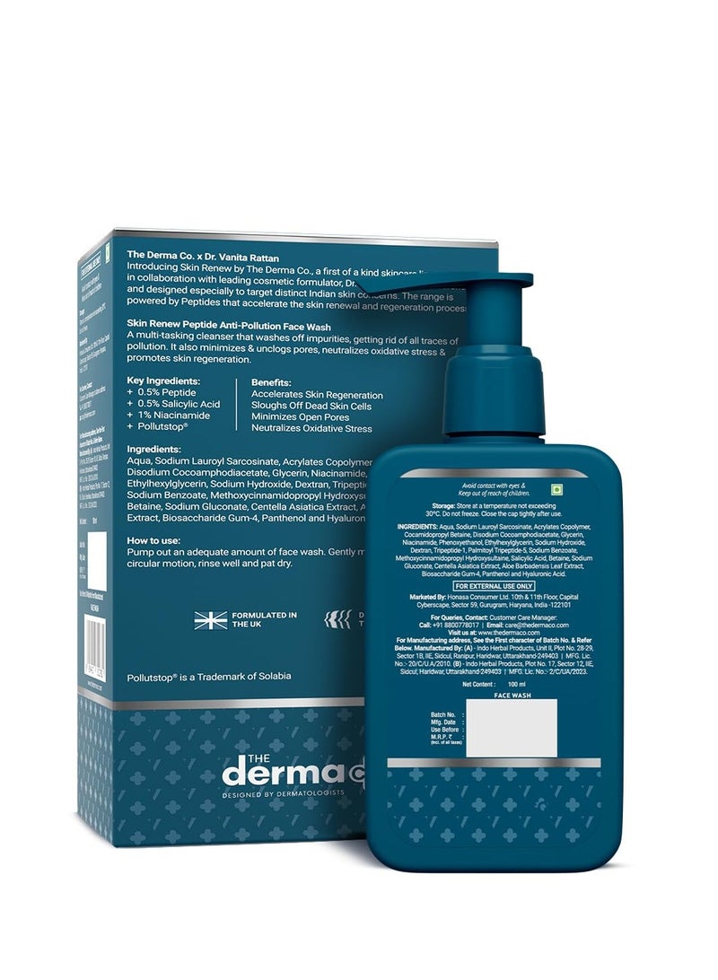 The Derma Co. X Dr.V Skin Renew Peptide Anti-Pollution Face Wash With Peptides and Niacinamide-100ML 0.5% Salicylic Acid Exfoliation|Gentle and Deep Cleansing