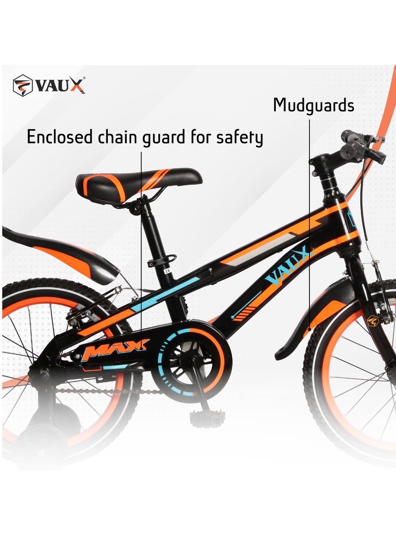 Vaux Max Kids Road Bike for 6-14 Years Boys And Girls, Adjustable Seat,16 Inch Training Wheels - Orange