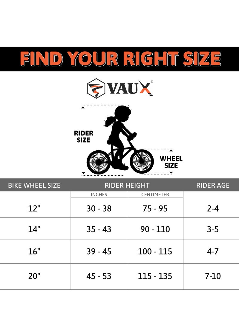 Vaux Max Kids Road Bike for 6-14 Years Boys And Girls, Adjustable Seat,16 Inch Training Wheels - Orange