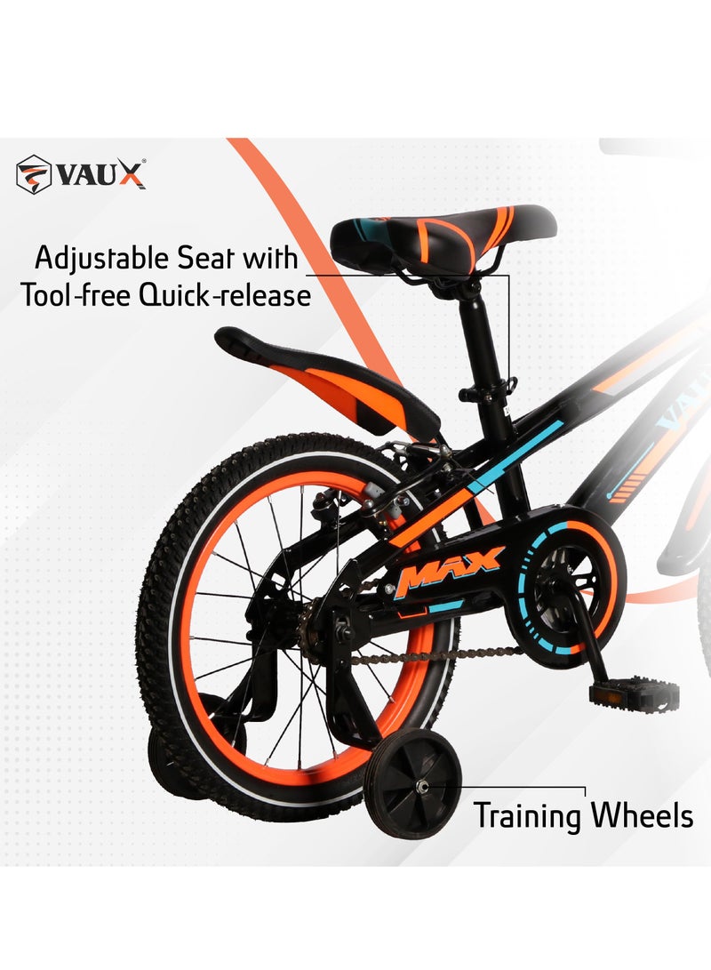 Vaux Max Kids Road Bike for 6-14 Years Boys And Girls, Adjustable Seat,16 Inch Training Wheels - Orange