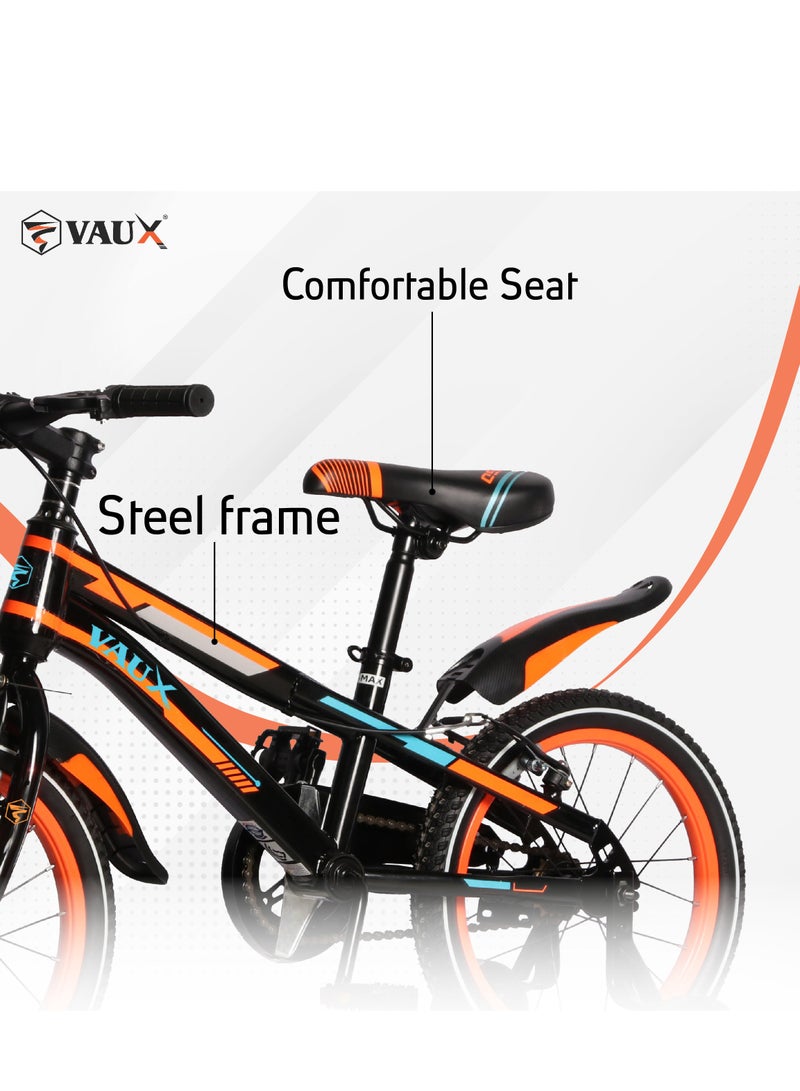 Vaux Max Kids Road Bike for 6-14 Years Boys And Girls, Adjustable Seat,16 Inch Training Wheels - Orange