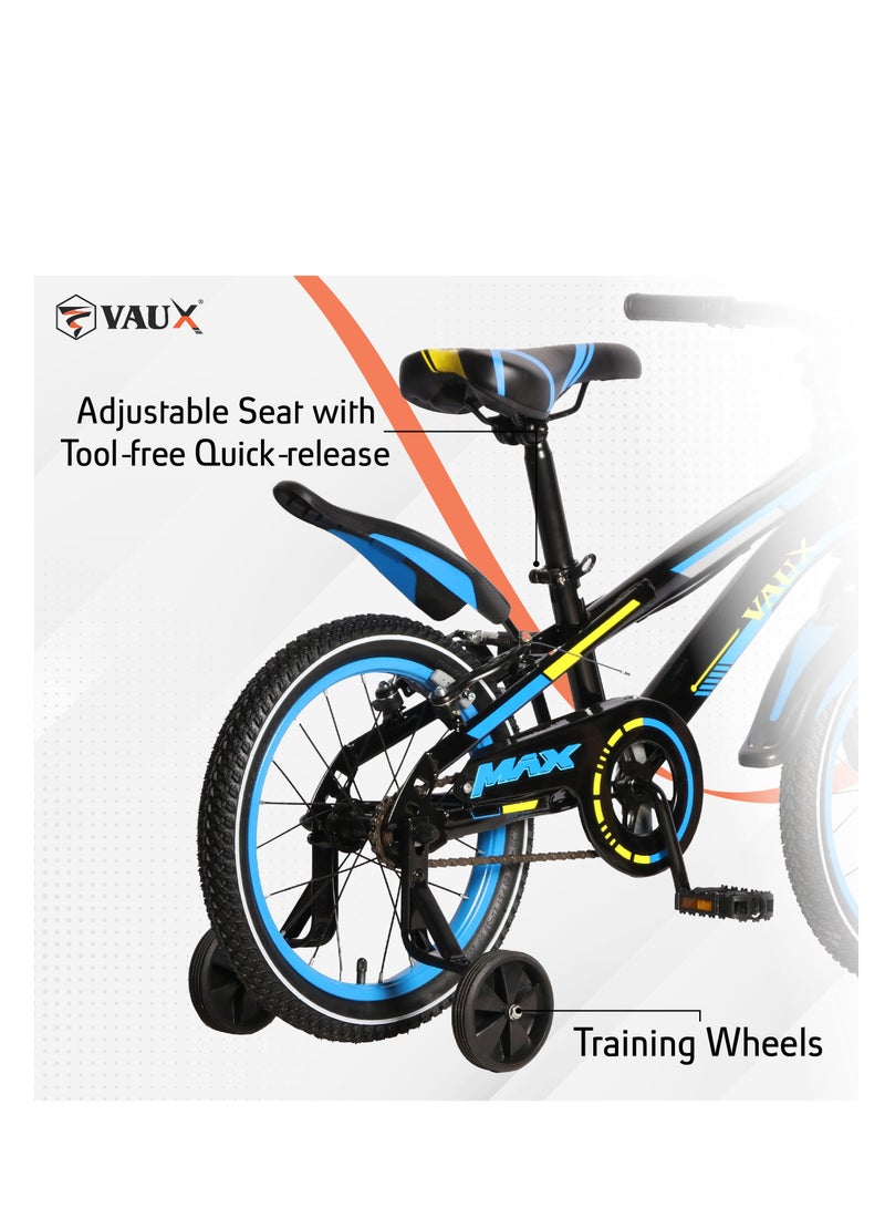 Vaux Max Kids Road Bike for 6-14 Years Boys And Girls, Adjustable Seat,16 Inch Training Wheels - Blue