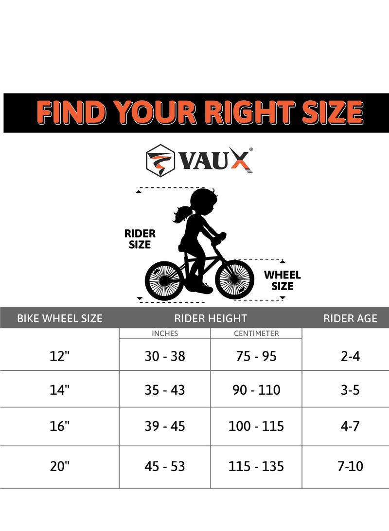 Vaux Max Kids Road Bike for 6-14 Years Boys And Girls, Adjustable Seat,16 Inch Training Wheels - Blue