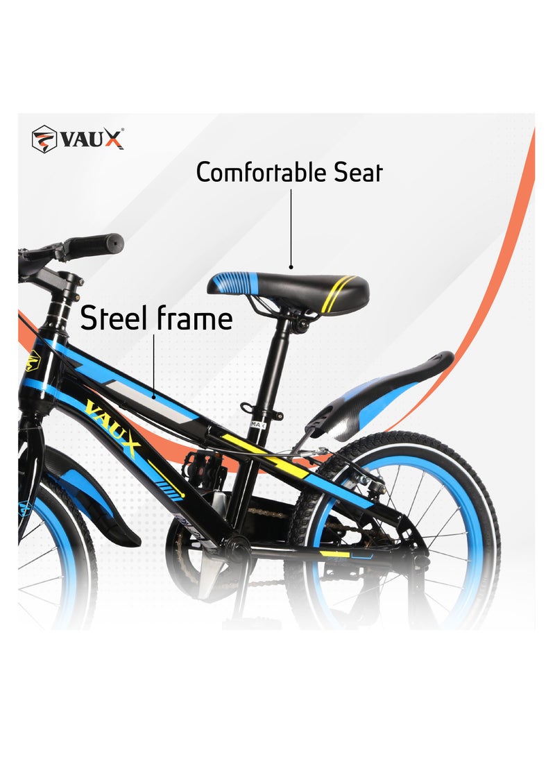 Vaux Max Kids Road Bike for 6-14 Years Boys And Girls, Adjustable Seat,16 Inch Training Wheels - Blue