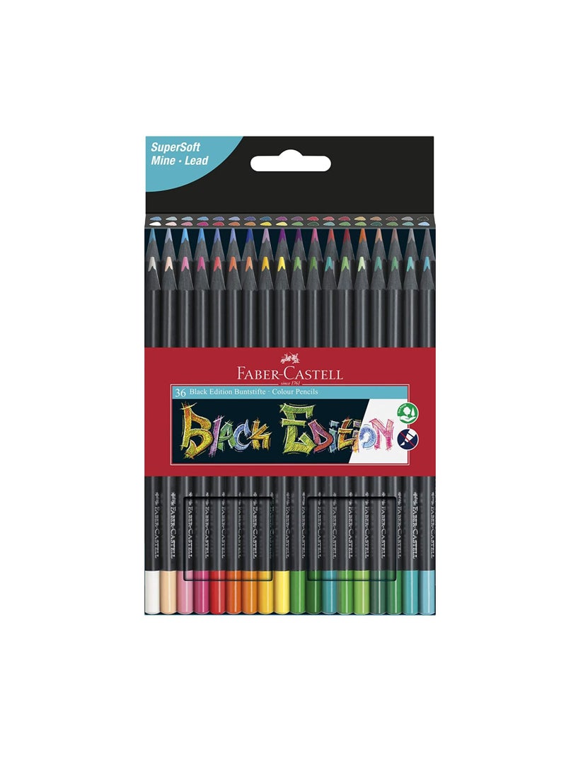 Faber-Castell lack Edition colour pencils 36colours, Black wood and Supersoft lead: Pure colour,Extra smooth colour laydown