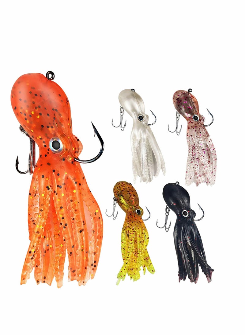 5 Piece Saltwater Fishing Lure Set with Octopus Soft Lures and Skirt Tails for Lingcod and Rockfish