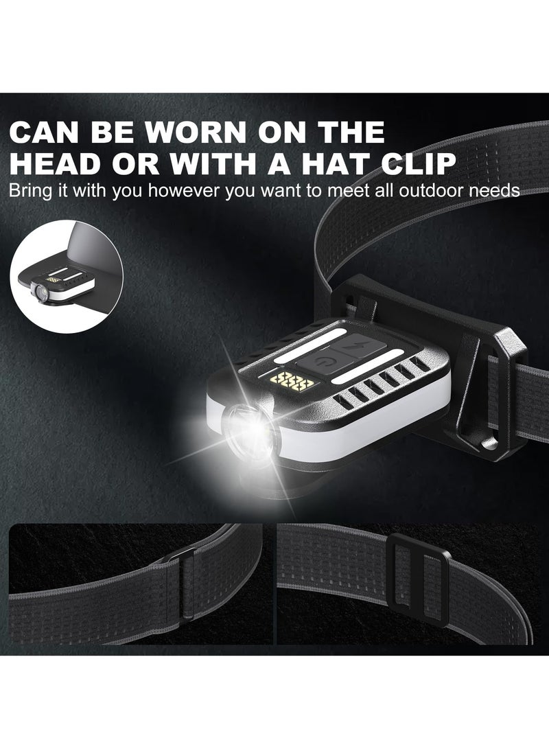 LED Headlamp Rechargeable, Hat Light Clip on Cap, Digital Power Display, 2 in 1 90° Adjustable Cap Flashlight, Headlamp for Running, Outdoor, Camping, Cycling, Hiking