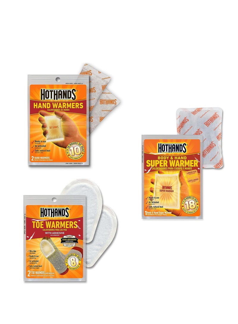 HotHands Toe, Hand, & Body Warmer Variety Pack - Long Lasting Safe Natural Odorless Air Activated Warmers