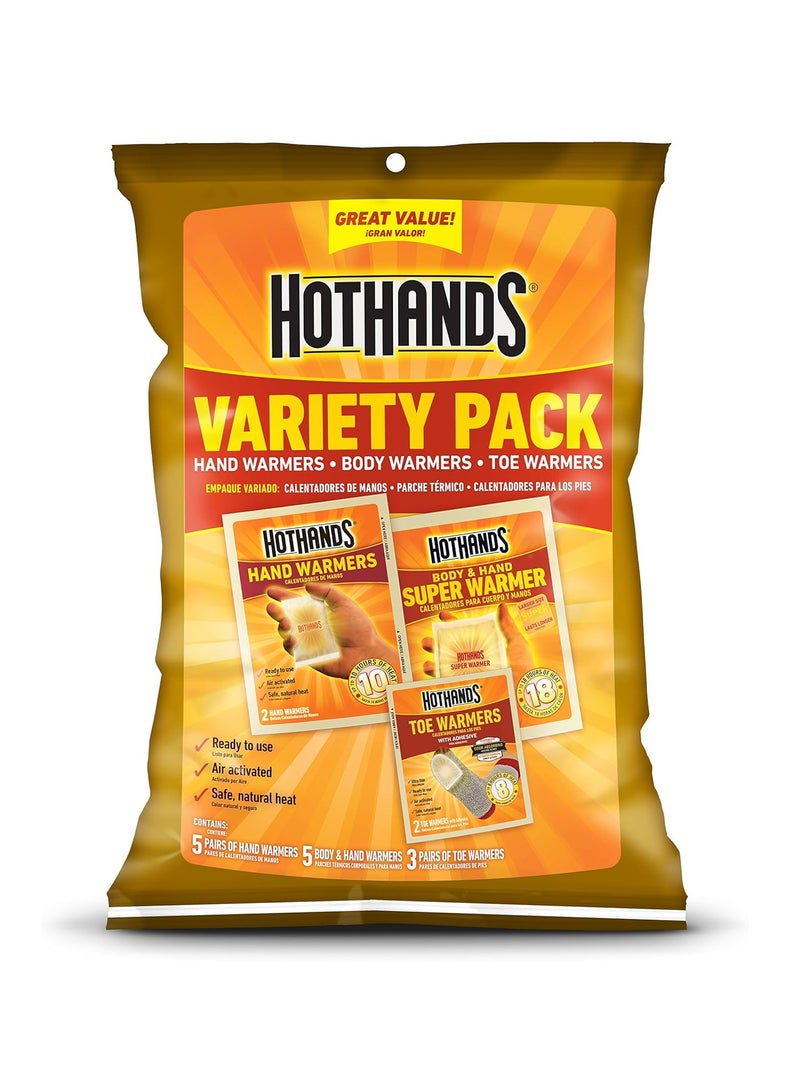 HotHands Toe, Hand, & Body Warmer Variety Pack - Long Lasting Safe Natural Odorless Air Activated Warmers