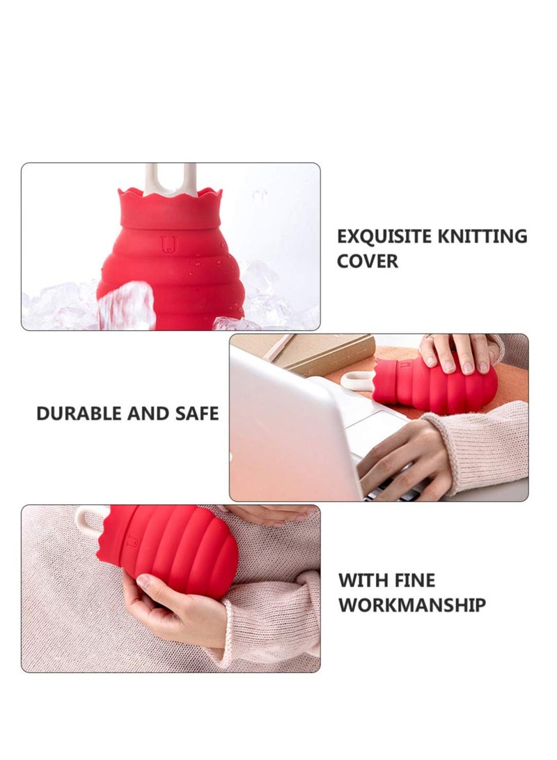 Warm Water Bottle with Knitted Cover - Rubber Hot Water Bag for Cold Weather, Fillable Hot Water Pouch, Ideal Hand Warmer, Microwave Safe for Kids.