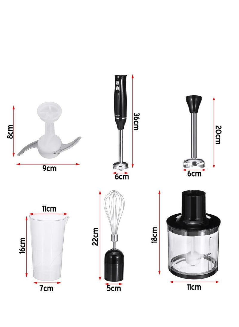 Immersion Hand Blender with Two Speed Adjustable 500 Watt 4-in-1 Titanium Steel Blades Ergonomic handle with Chopper, Whisk, 500ml Mixing Beaker, Detachable Electric Stick Blender Set