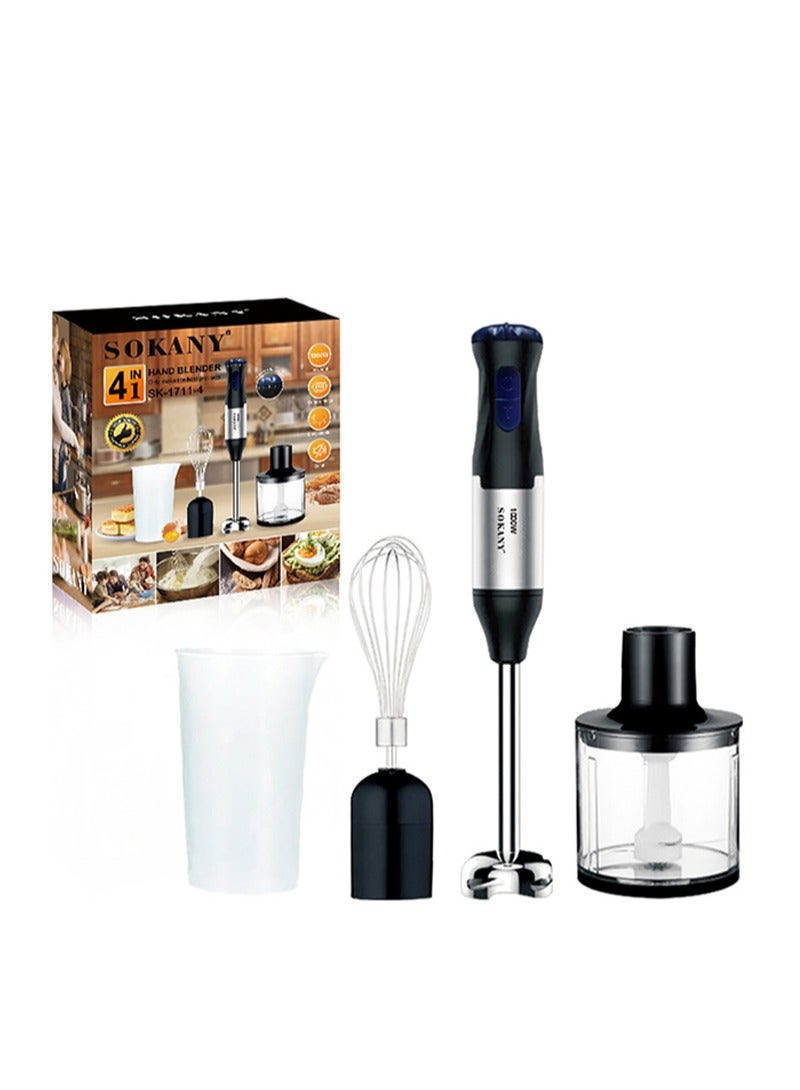 Hand Blender With Two Speed Adjustable 1000 Watt 4-In-1 Stainless Steel Blades Ergonomic Handle With Chopper Whisk 700ml Mixing Beaker Detachable Electric Stick Blender Set