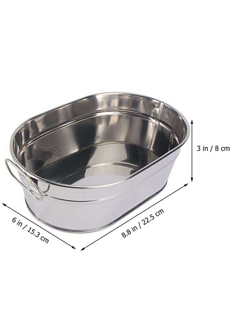 Portable Oval Galvanized Metal Tub for Drinks and Ice, Ideal for Parties and Seafood Storage, Stylish Silver Planter