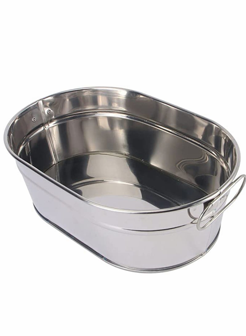 Portable Oval Galvanized Metal Tub for Drinks and Ice, Ideal for Parties and Seafood Storage, Stylish Silver Planter