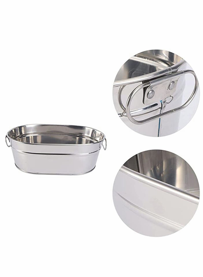 Portable Oval Galvanized Metal Tub for Drinks and Ice, Ideal for Parties and Seafood Storage, Stylish Silver Planter