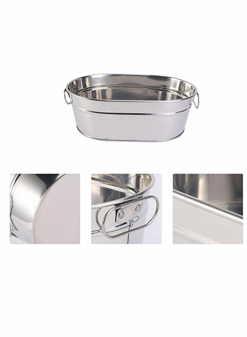 Portable Oval Galvanized Metal Tub for Drinks and Ice, Ideal for Parties and Seafood Storage, Stylish Silver Planter