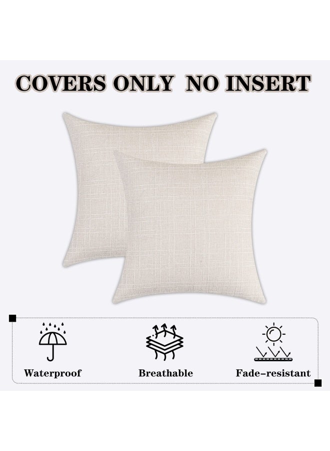 K Kevin Textile Kevin Textile Pack Of 2 Outdoor Waterproof Throw Pillow Covers Decorative Farmhouse Checkered Square Solid Cushion Cases For Patio Garden Porch Sofa Light Beige 18X18 Inch