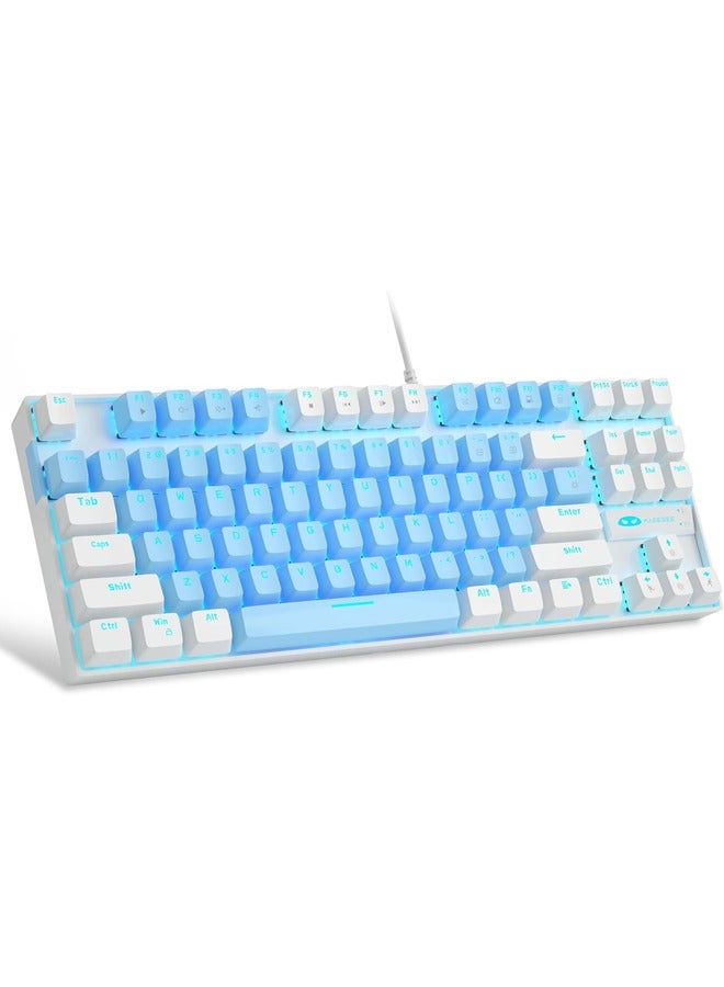 Mechanical Gaming Keyboard with Blue Switch, LED White Backlit Keyboard, 87 Keys Compact TKL 75% Wired - Blue/White