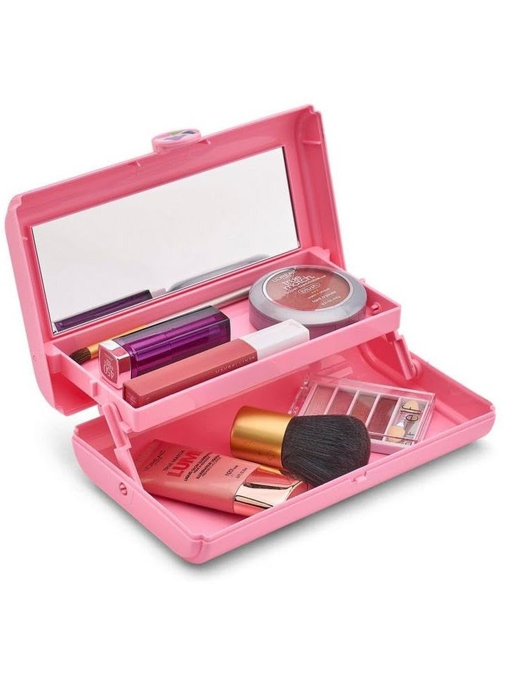 Caboodles Take It Tote, Pink, Makeup Travel Case with Large Built-In Mirror, Mint Auto-Open Tray, Snap-Tight Lid, Ideal for Quick Touch Ups On The Go