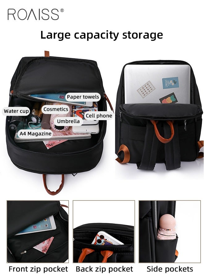 Portable Large Capacity Backpack for Women Solid Color Zipper Closure Casual Backpack with Separate 14 Inch Laptop Compartment for Girls Students Lightweight Waterproof Outing Bag for Commute Travel