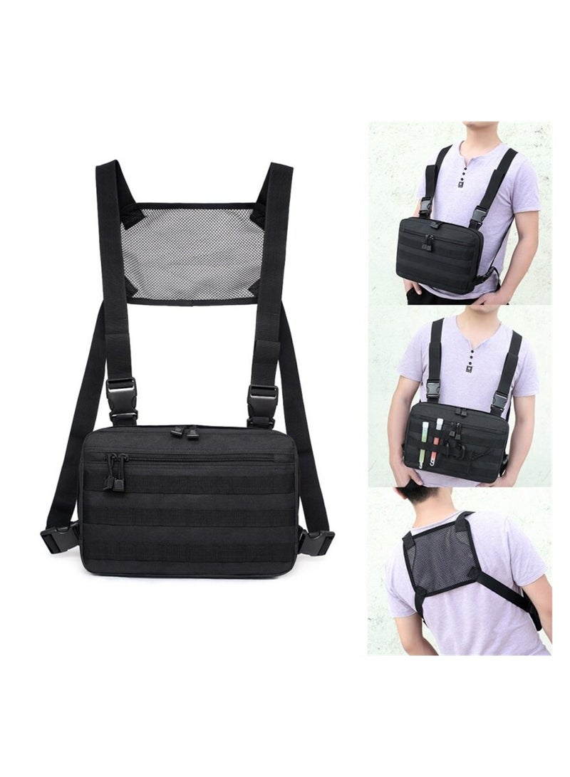 Tactical Chest Pack Lightweight Breathable EDC Vest for Outdoor Activities Hiking Cycling Military Use Black