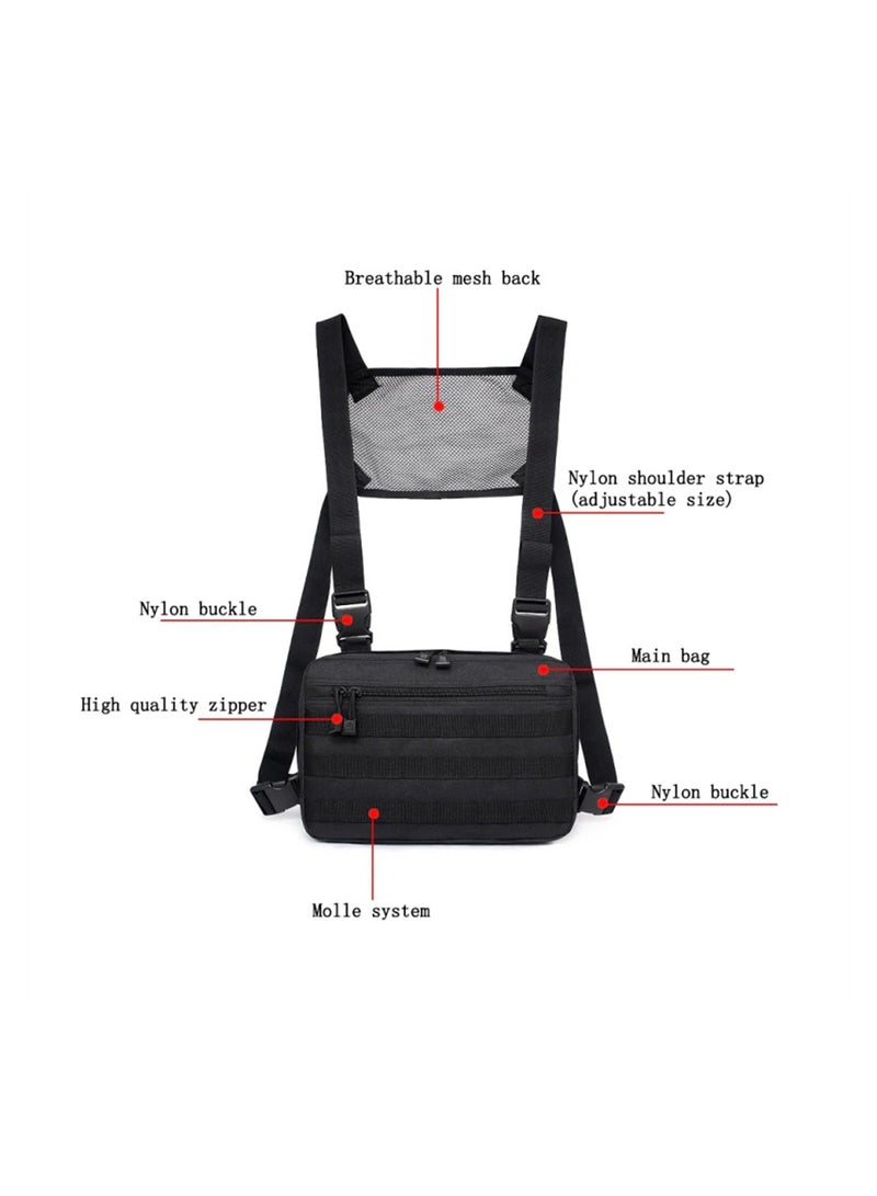 Tactical Chest Pack Lightweight Breathable EDC Vest for Outdoor Activities Hiking Cycling Military Use Black