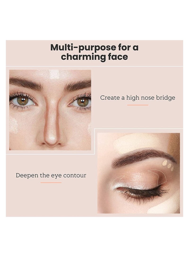 2 PCS Contour Highlighter Stick with Brush - Waterproof Bronzer Pen for Face Brightening, Longwear Highlighting Shades Pencil (03 & 04) for Perfect Highlighting and Shaping.