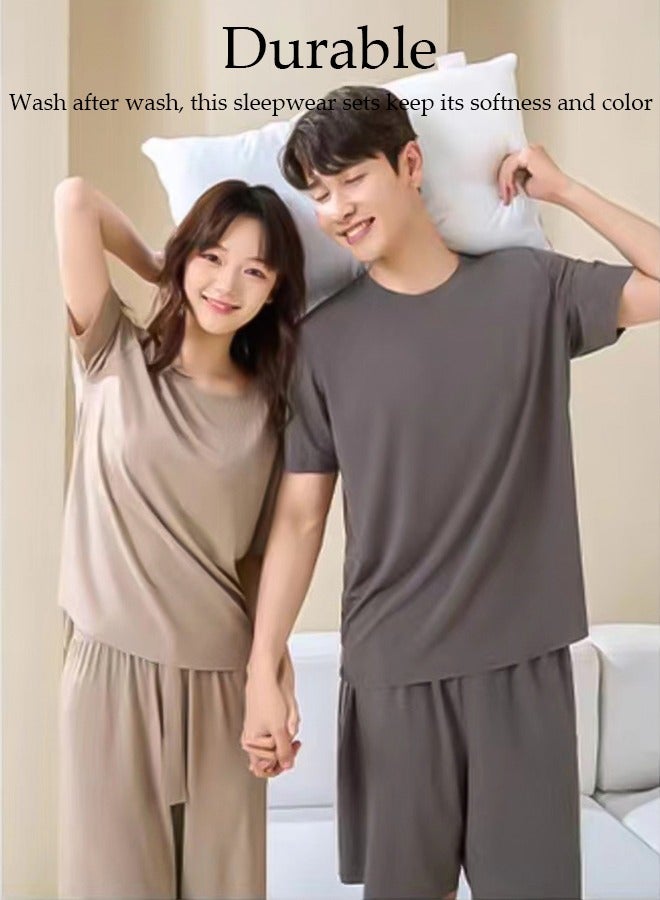 Men's Pajamas Set Short Sleeve Summer Relaxed Pajamas Round Neck High Elastic Breathable Thin Pajamas Set