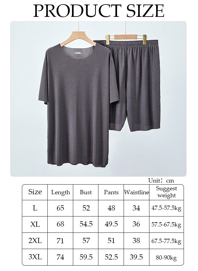 Men's Pajamas Set Short Sleeve Summer Relaxed Pajamas Round Neck High Elastic Breathable Thin Pajamas Set