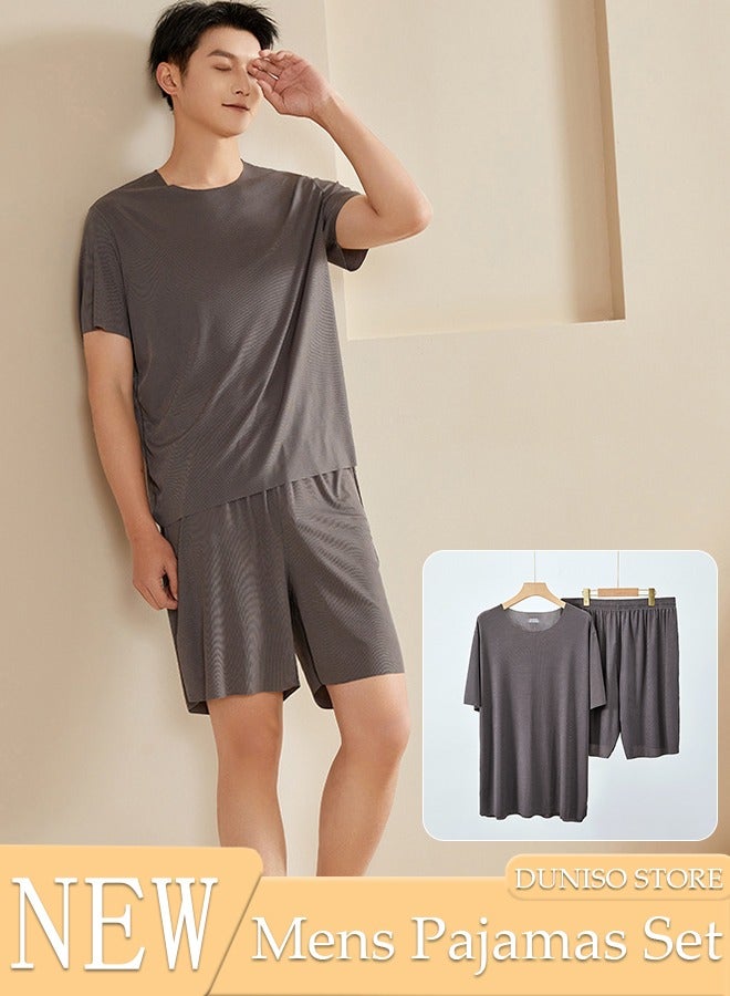 Men's Pajamas Set Short Sleeve Summer Relaxed Pajamas Round Neck High Elastic Breathable Thin Pajamas Set