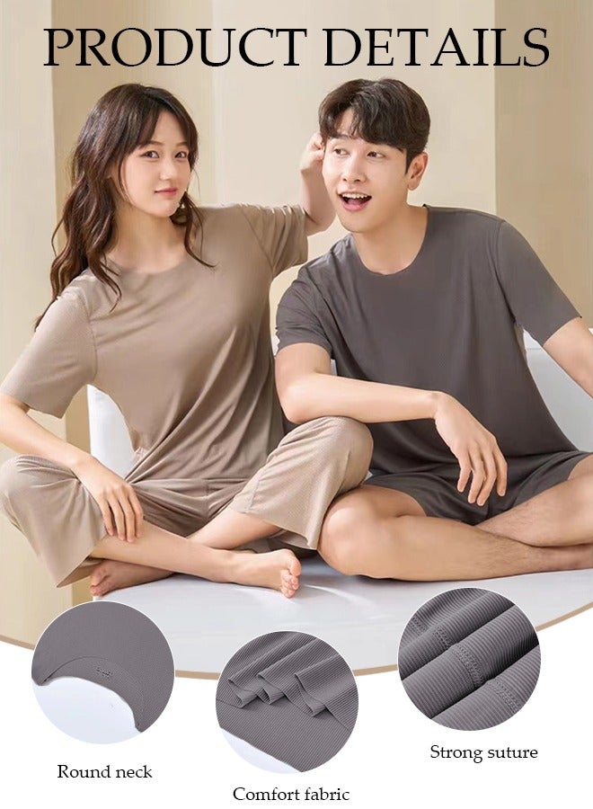 Men's Pajamas Set Short Sleeve Summer Relaxed Pajamas Round Neck High Elastic Breathable Thin Pajamas Set