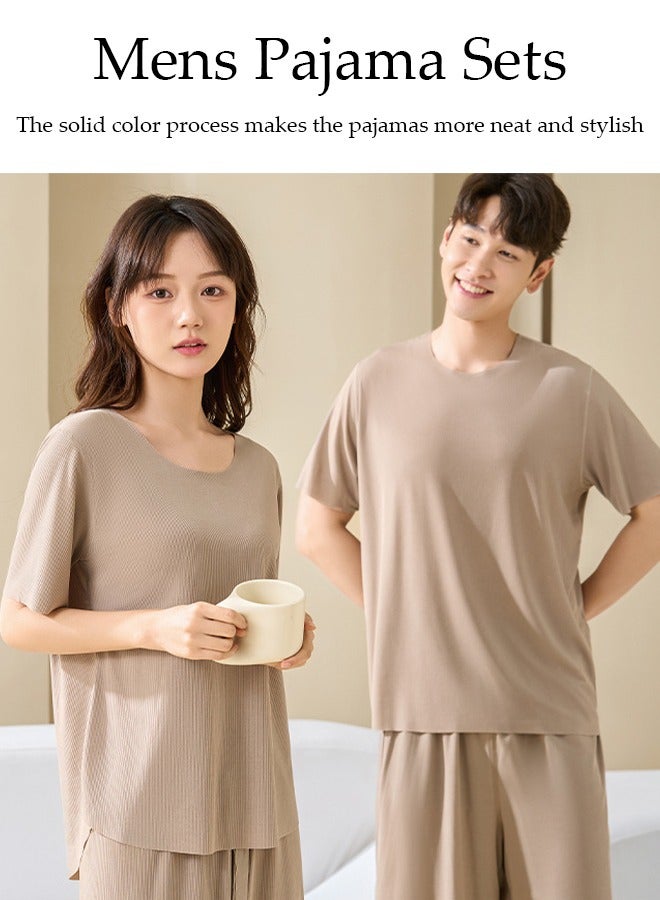 Men's Pajamas Set Short Sleeve Summer Relaxed Pajamas Round Neck High Elastic Breathable Thin Pajamas Set