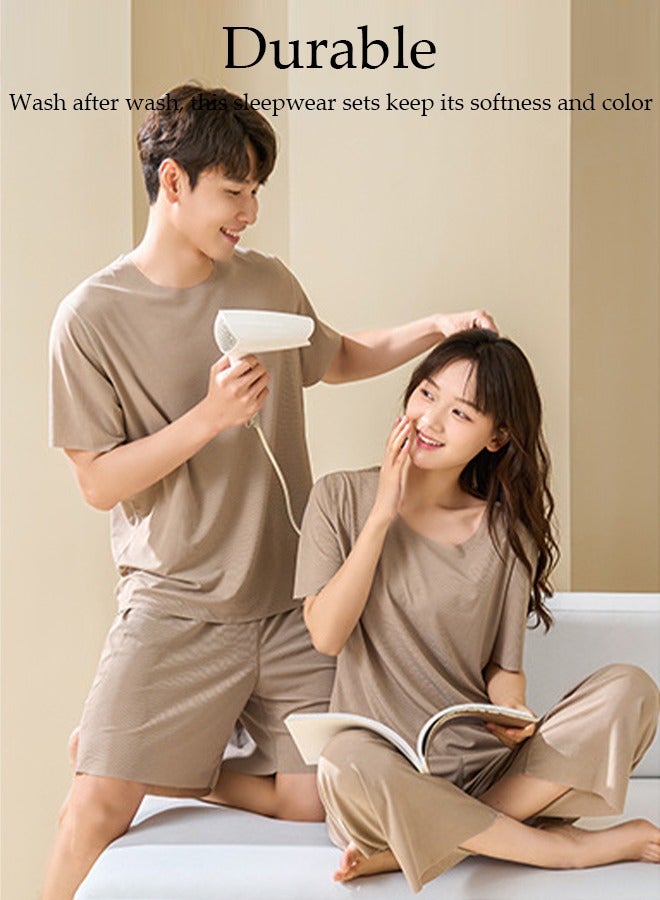 Men's Pajamas Set Short Sleeve Summer Relaxed Pajamas Round Neck High Elastic Breathable Thin Pajamas Set