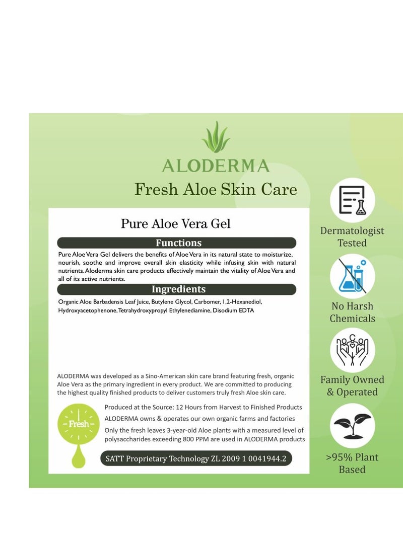 Aloderma Organic Aloe Vera Gel for Face & Body, 96% Pure Aloe Gel Made within 12 Hours of Harvest, Ideal for Skin, Scalp, & Hair Hydration, Calming Moisturizer for Soothing After Sun Care Relief, 7oz