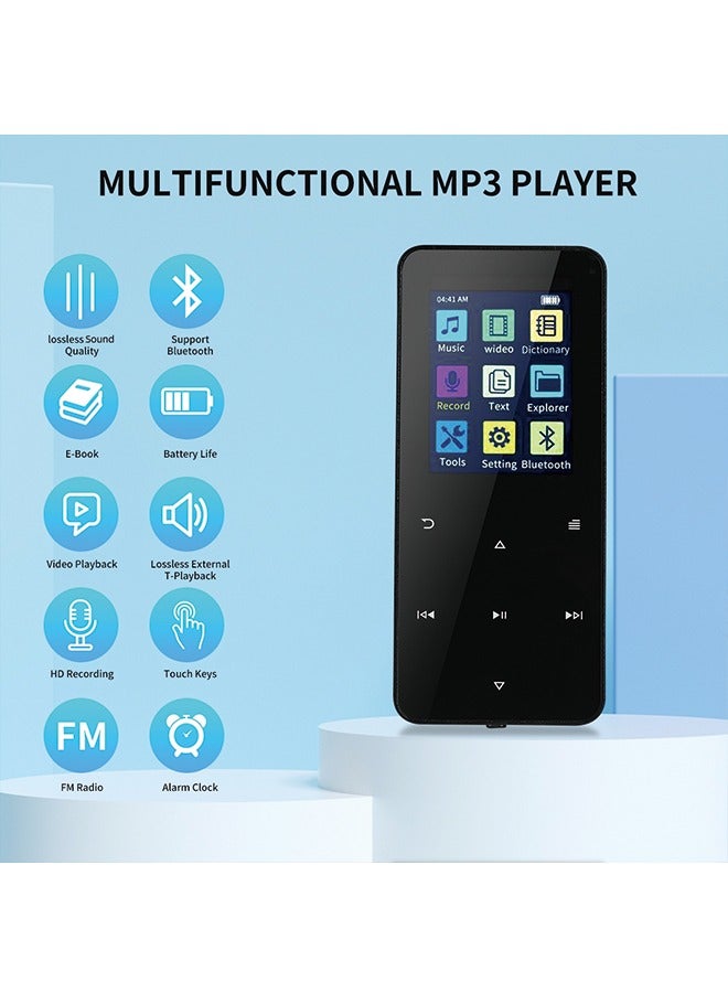 Metal Bluetooth MP3 Player with Touch Screen - 16GB Internal Memory + 128GB Expandable Card, Recording, FM, Bluetooth, and Speaker Function