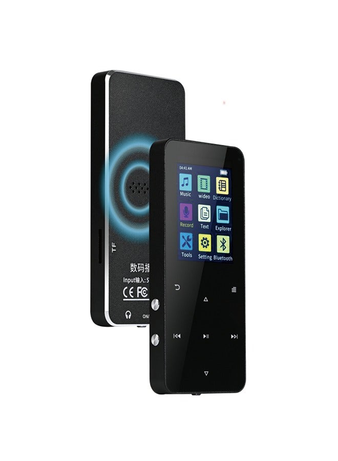 Metal Bluetooth MP3 Player with Touch Screen - 16GB Internal Memory + 128GB Expandable Card, Recording, FM, Bluetooth, and Speaker Function